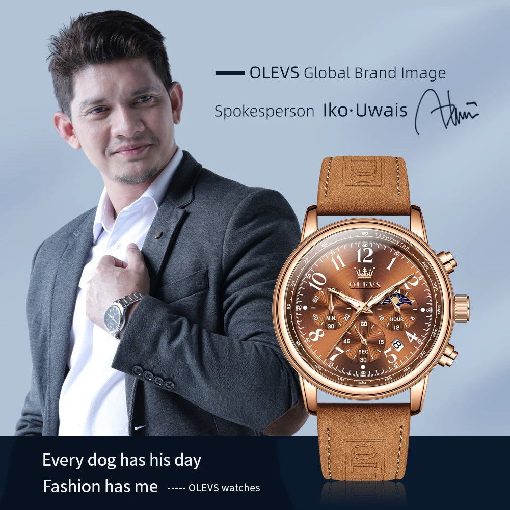 OLEVS Men's Young Sports Style Waterproof Luminous Chronograph Date Moon Phase