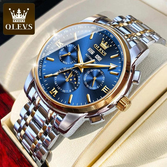 OLEVS 6633 Waterproof Men Wristwatch Moon Phase Stainless Steel