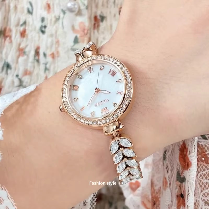 OLEVS 9971 Women's Waterproof Stainless Steel Fish Bone Strap Luminous Hand Diamond