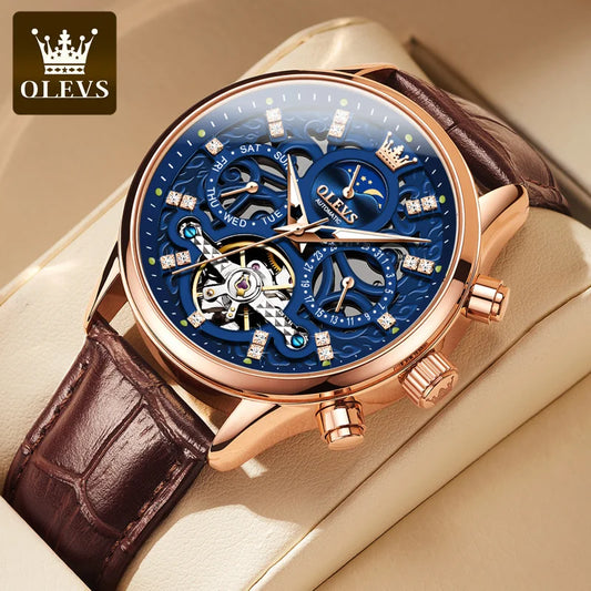 OLEVS 6658 Skeleton Tourbillon Leather Strap