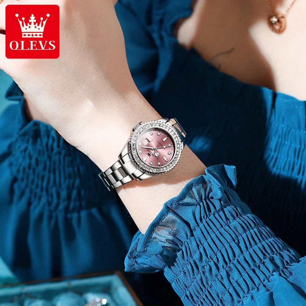 OLEVS 9945 Women's Quartz Ladies Luxury Bezel Diamond Waterproof Enlarge Set