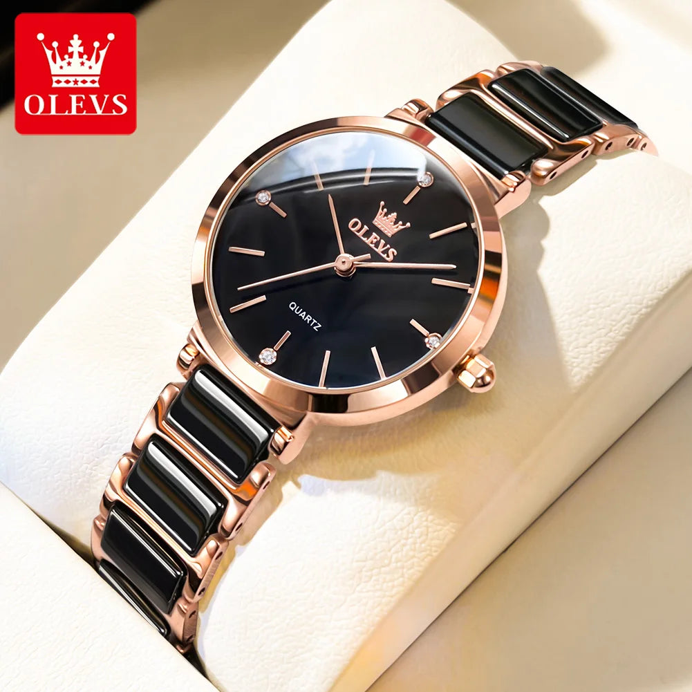 OLEVS 5877 Ceramics Quartz Women Waterproof Luxury Watch