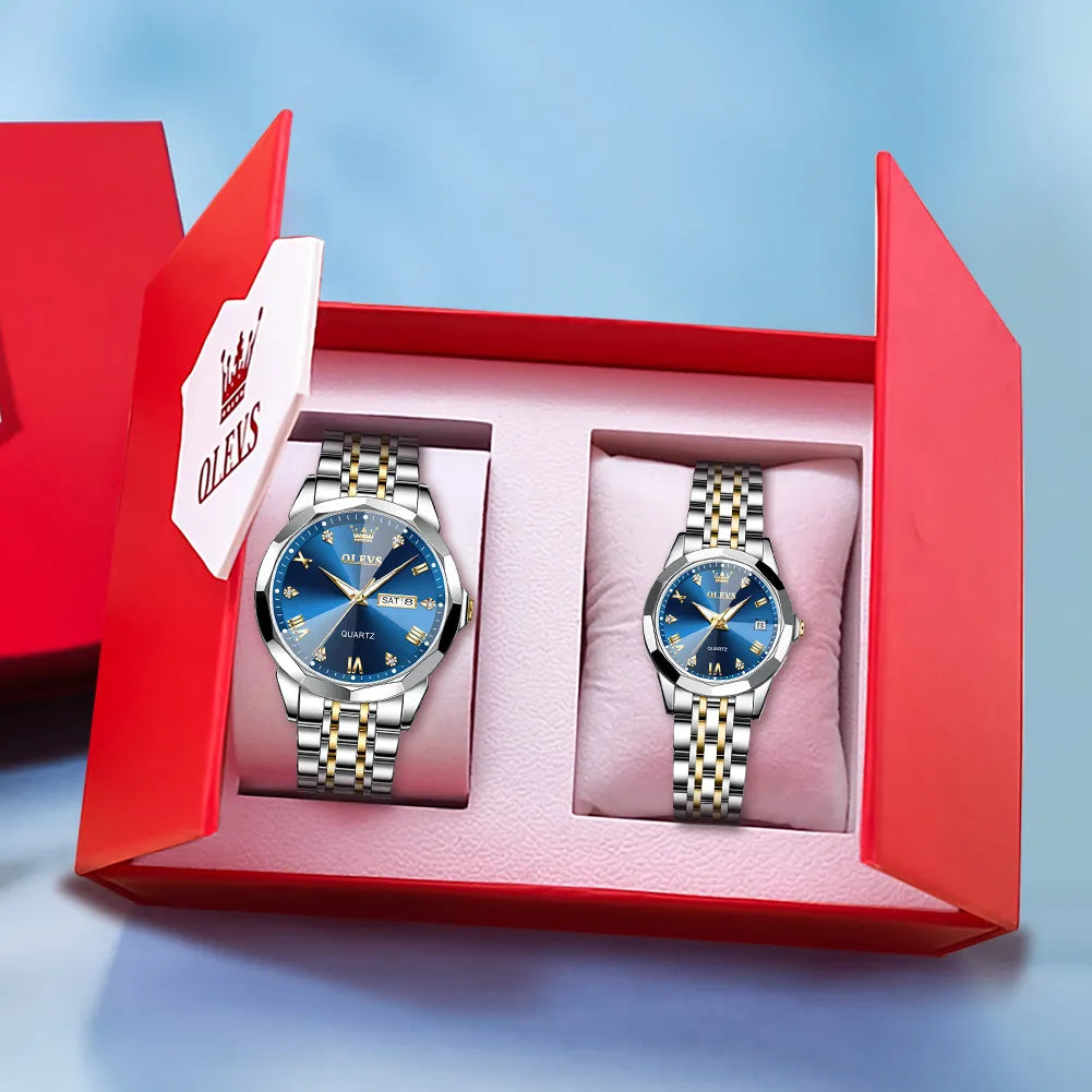 9931 Couple Rhombus Mirror Quartz Wristwatch