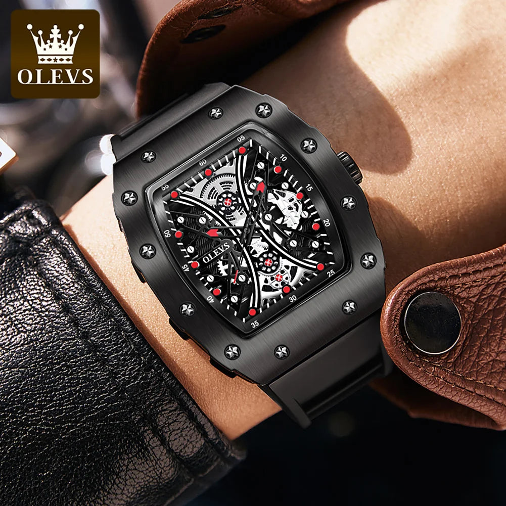 OLEVS 3602 Men's Barrel Shaped Dial Waterproof Luminous Rubber Strap