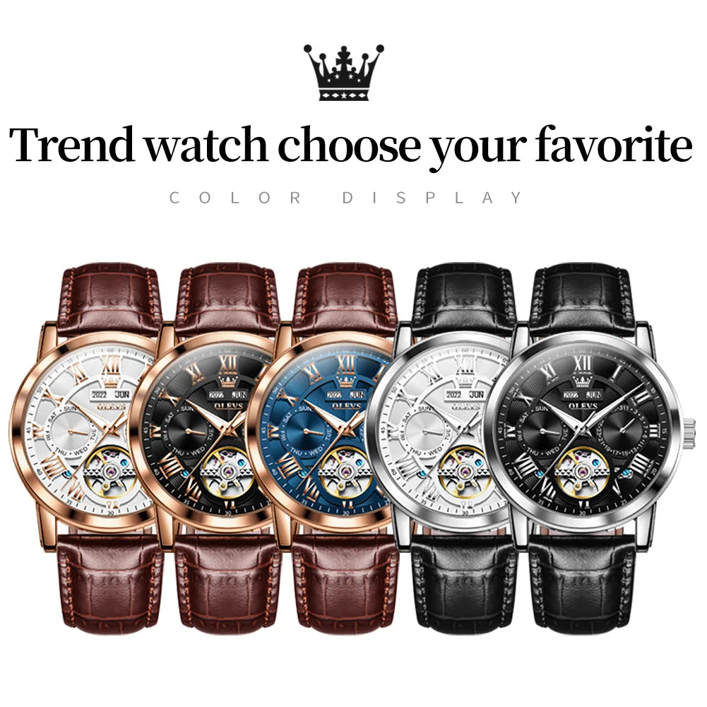 OLEVS Men's Classic Waterproof Leather Strap Luminous Calendar i