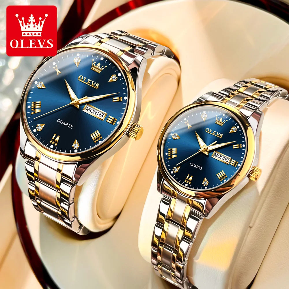 OLEVS 5563 Couple Waterproof Luminous Set Roman Numeral Dial