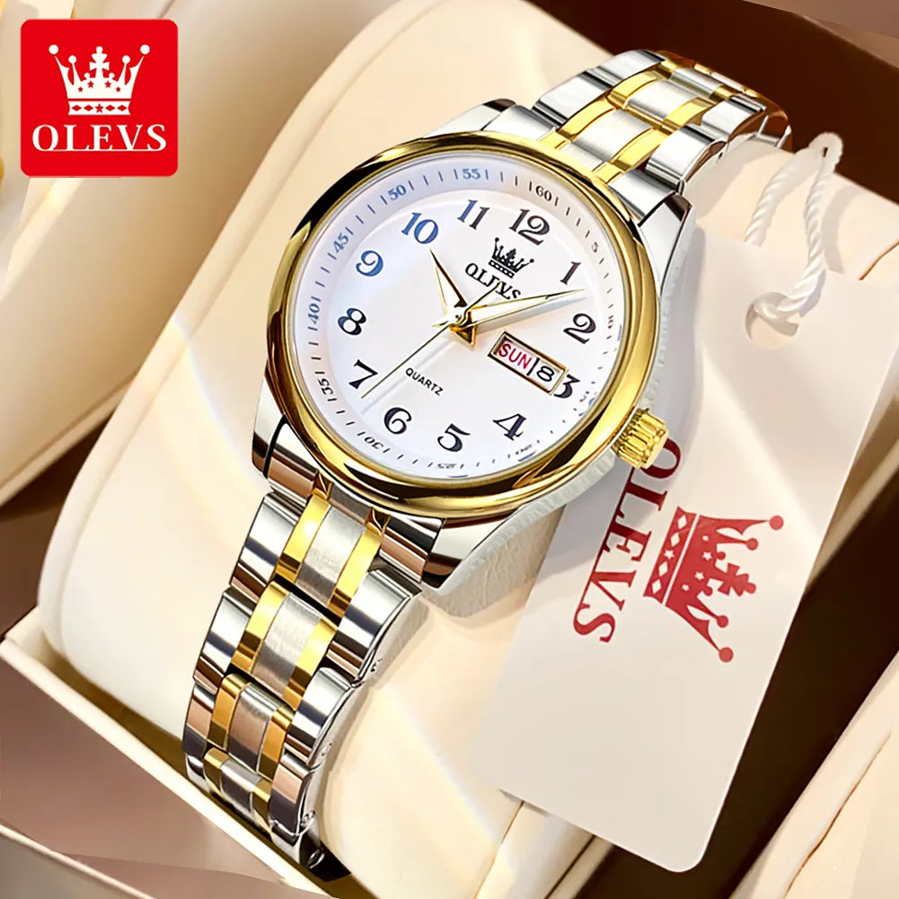 OLEVS Ladies Waterproof Stainless Steel Quartz Woman Wristwatch Gold 2022