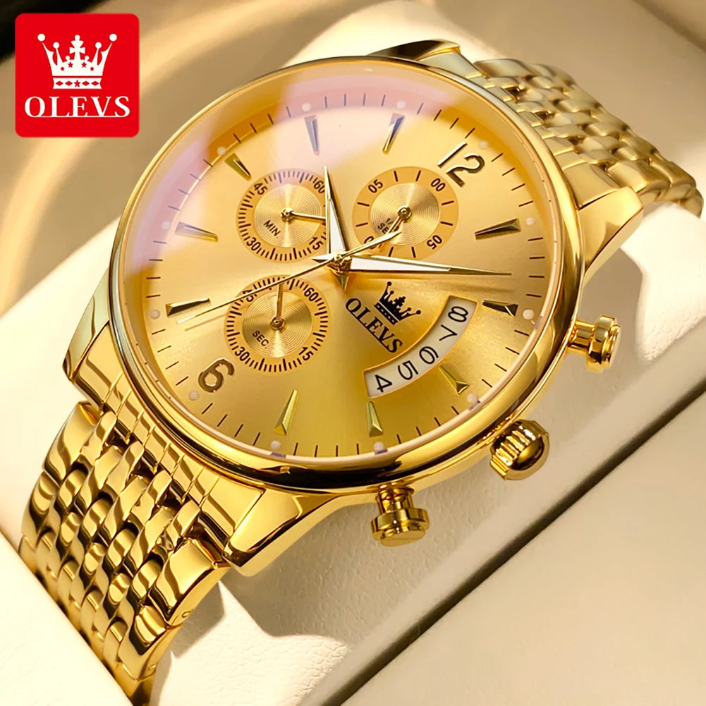 OLEVS 2867 Men's Classics Three Small Dial Quartz Waterproof Stainless Luminous