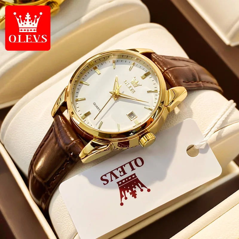 OLEVS 6898 Waterproof Leather Strap Fashion Women Watch Date Clock