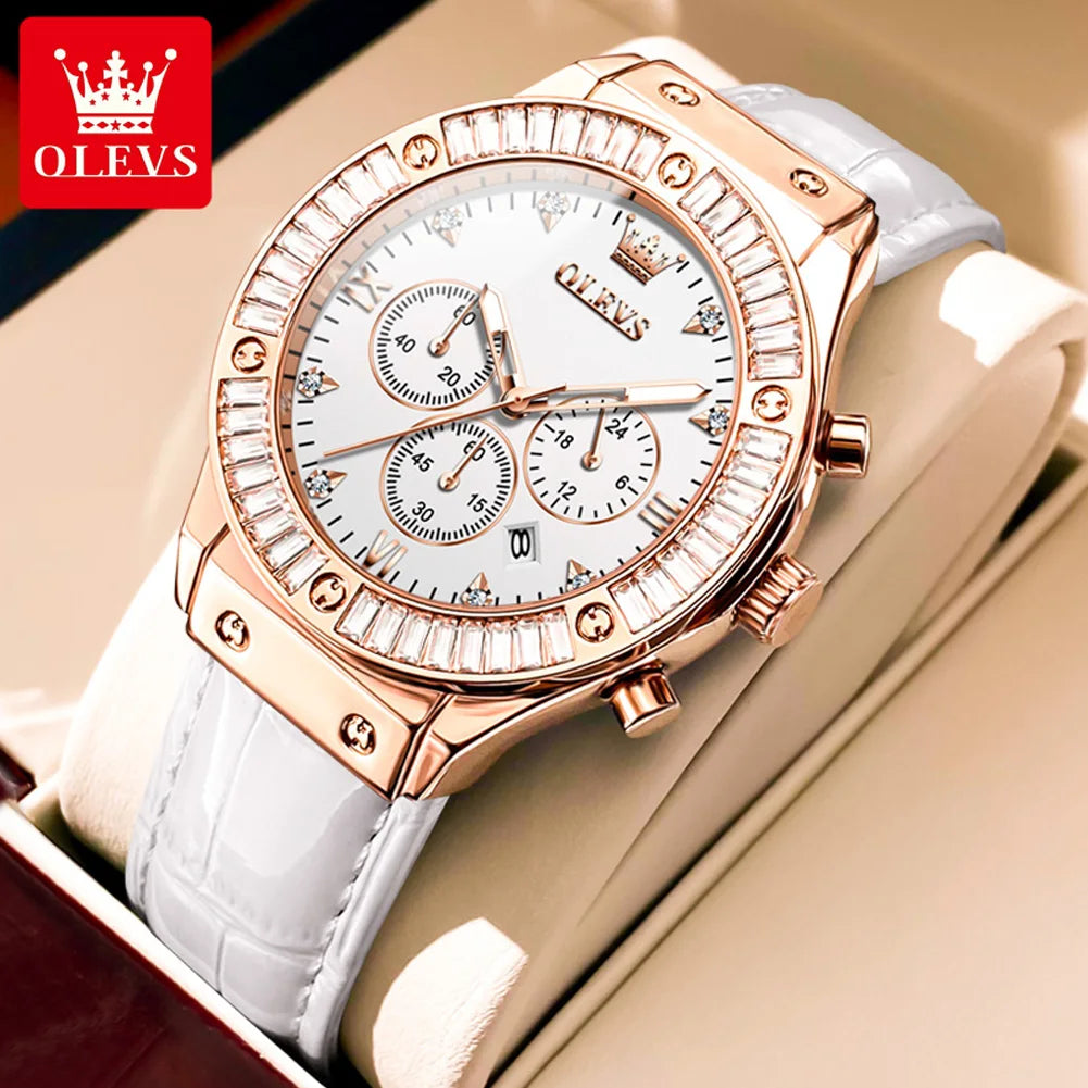 OLEVS 9978 Women's Zirconium Diamonds Dazzling Multifunctional Dial Watch