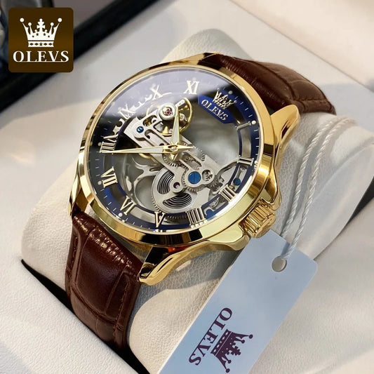 OLEVS 6661 Men's Mechanical Leather Strap Luminous