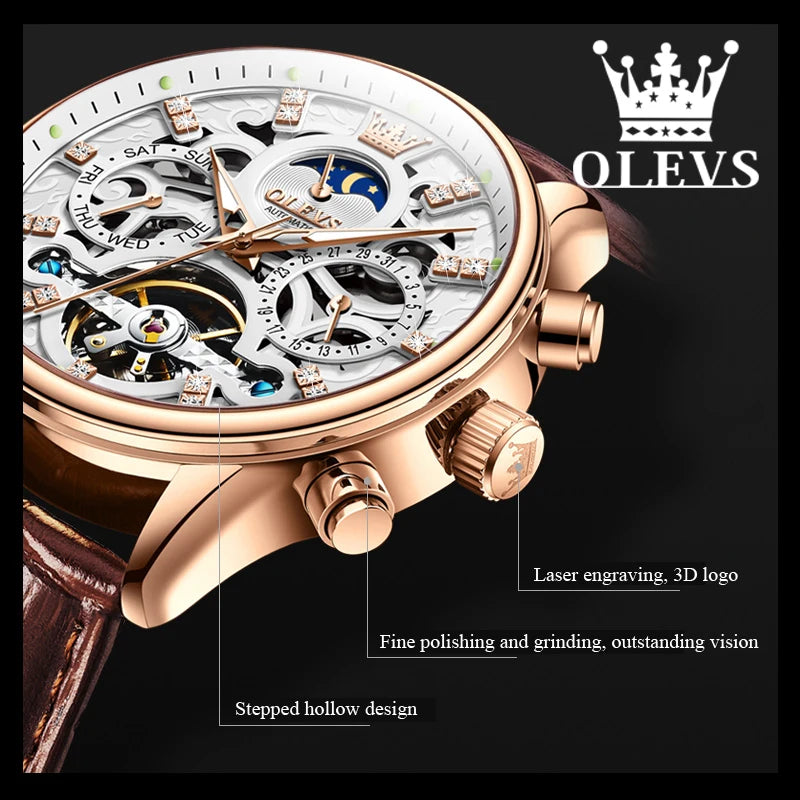 OLEVS 6658 Skeleton Tourbillon Leather Strap