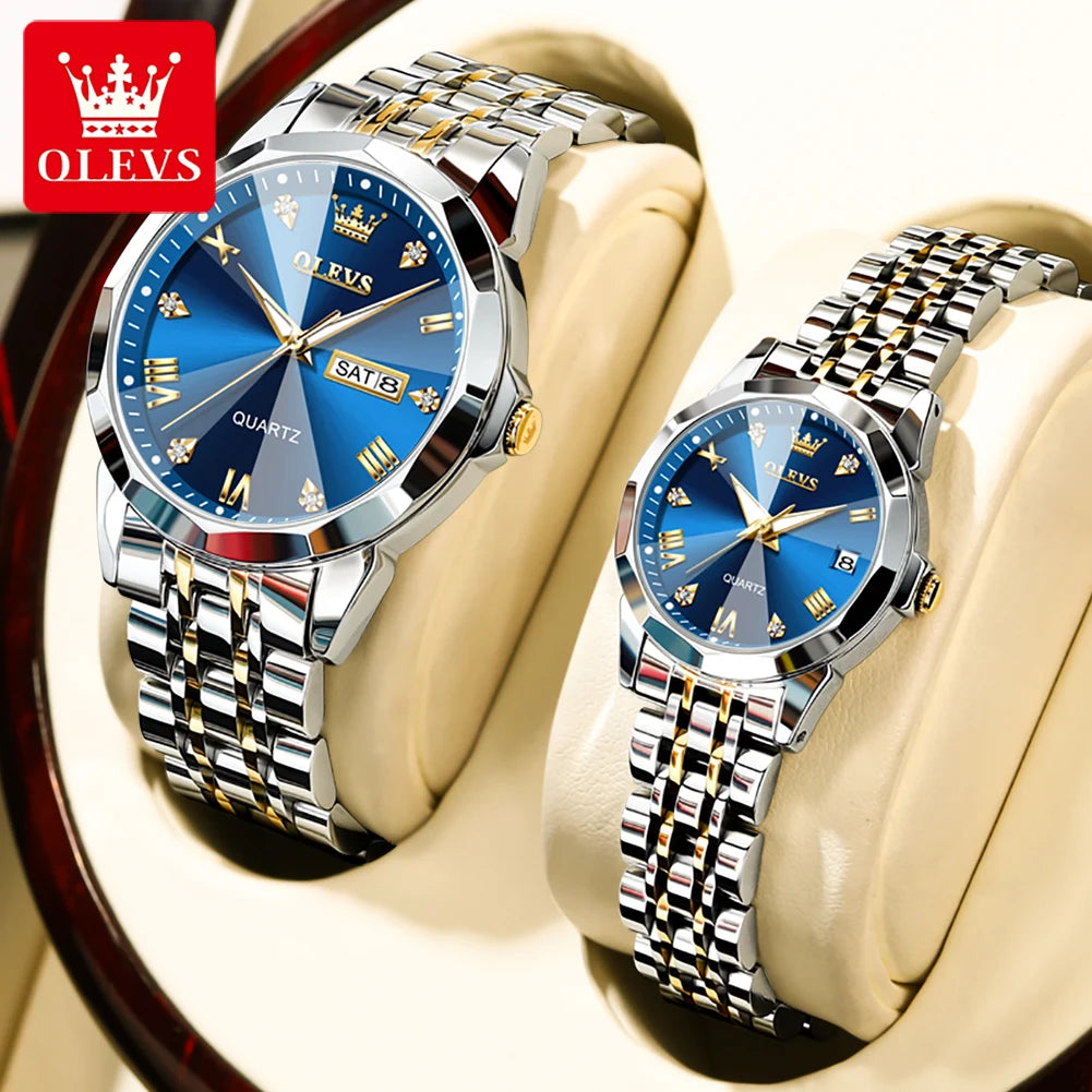 OLEVS 9931 Couple Rhombus Mirror Luxury Original Quartz Waterproof Wristwatch