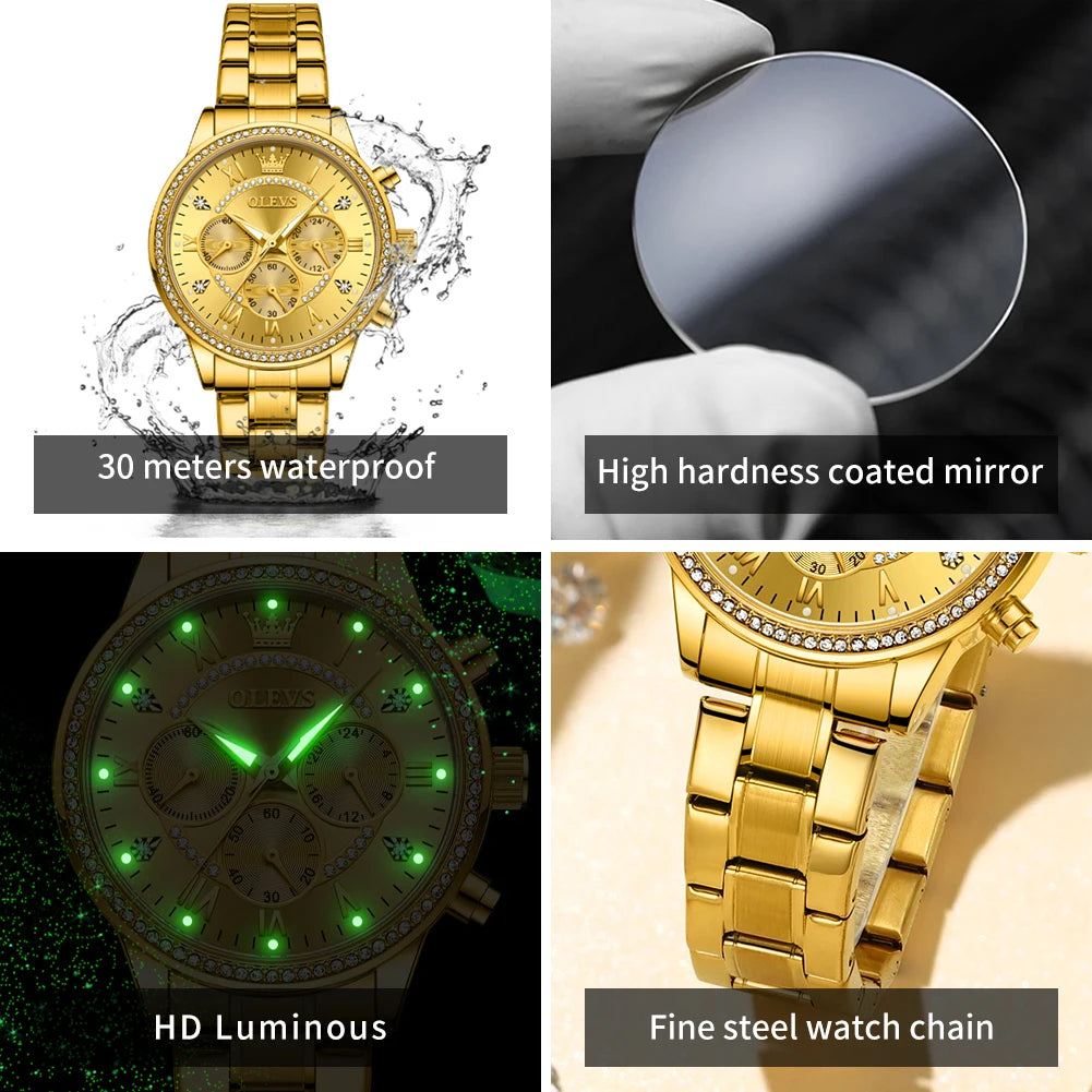 OLEVS TY715 Women's Chronograph Waterproof Luminous Rhinestone Dial Watch