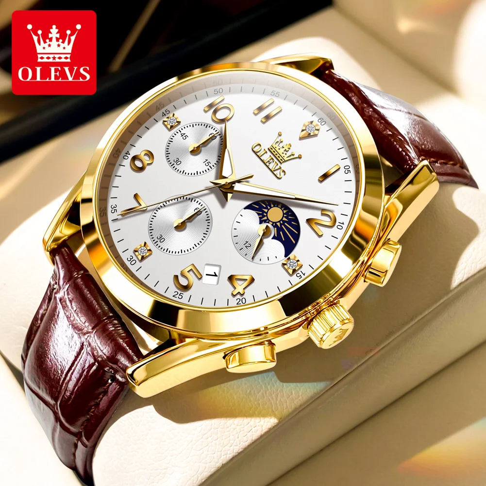 OLEVS Men's Casual Waterproof Luminous Chronograph Moon Phase