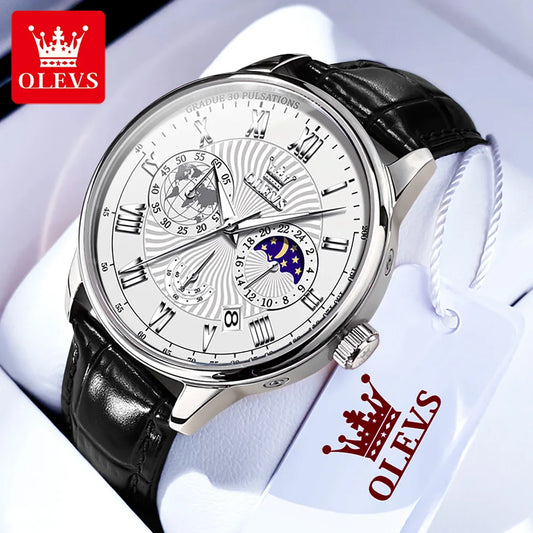 OLEVS 2893 Men's Waterproof Luminous Moon Phase Calendar Chronograph