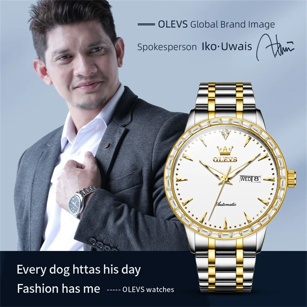 OLEVS 7019 Men's Inlaid Zircon Dial Dual Calendar Display