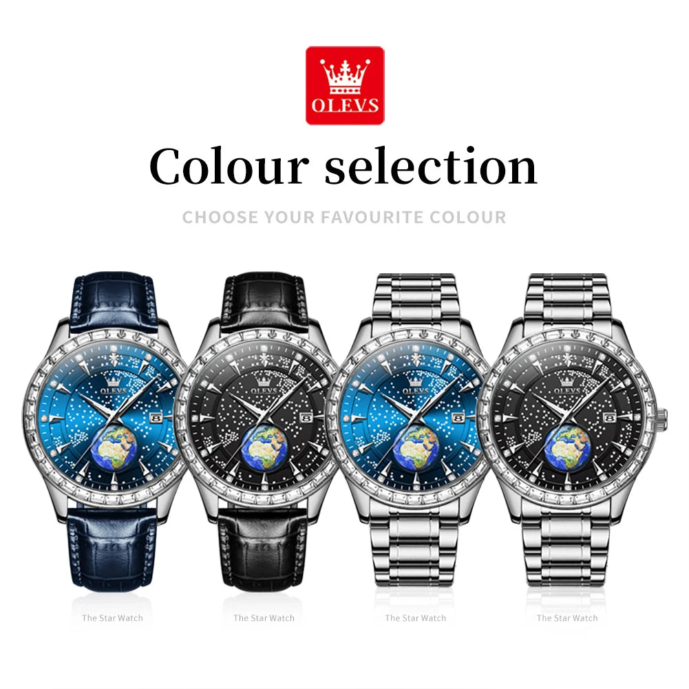 OLEVS Men's Casual Waterproof Luminous Starry Sky Dial