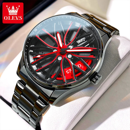 OLEVS 9937 Men's Wheel Hub Dial Waterproof Luminous Stainless Steel