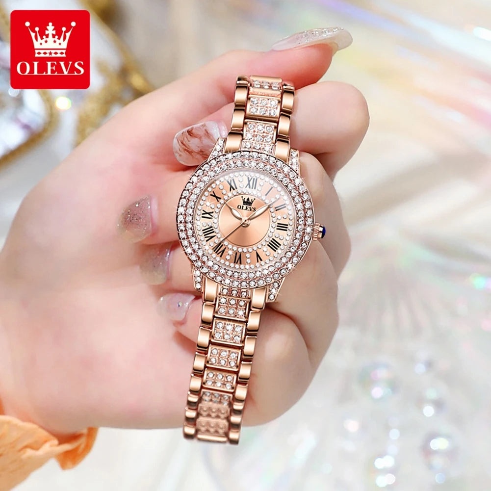 OLEVS 9943 Ladies Roman Dial Dazzling Diamond Waterproof Luminous Luxury