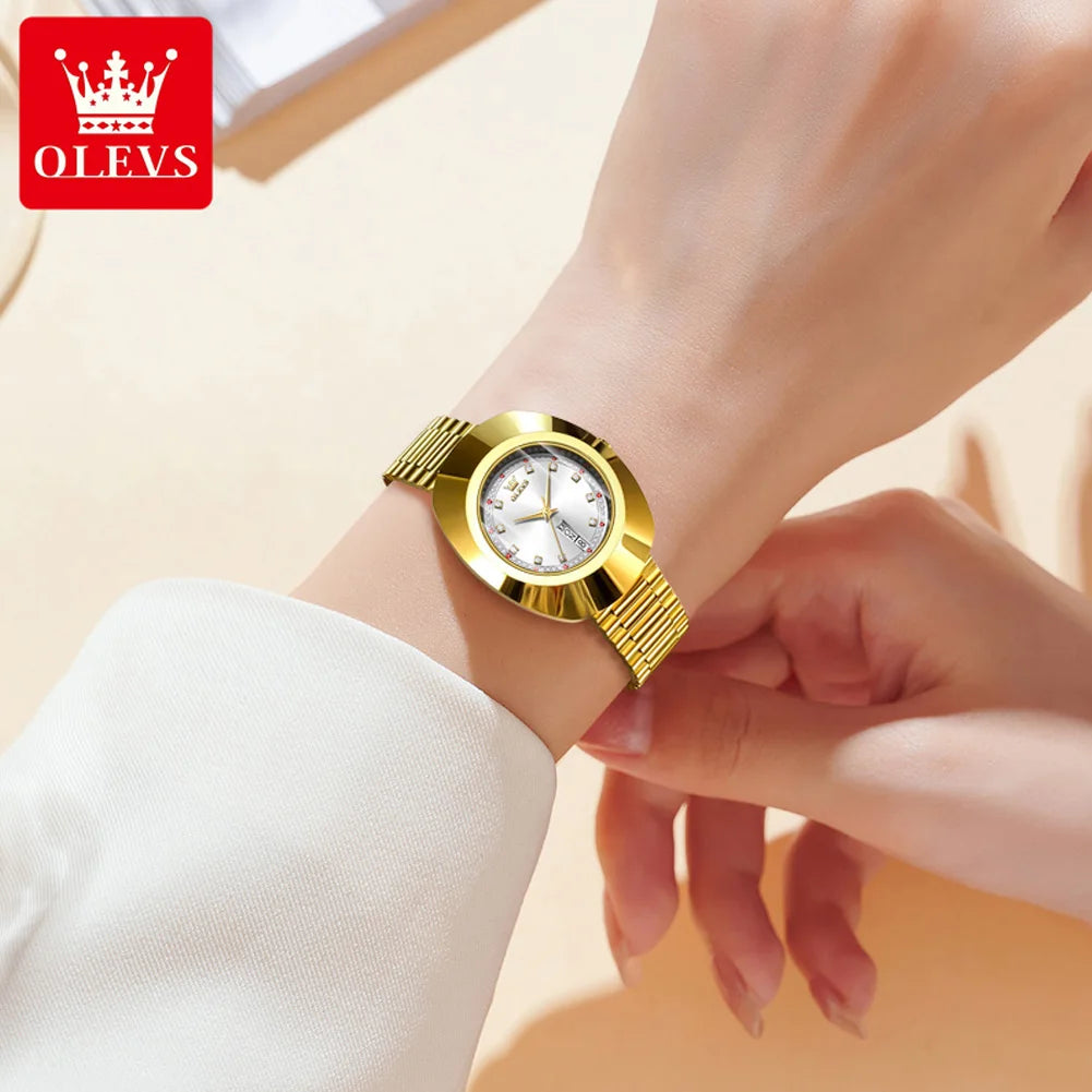 OLEVS 7017 Women's Luxury Gold Large Dial Waterproof Luminous Fashionable Diamond Dial