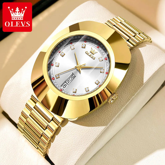 OLEVS 7017 Women's Luxury Gold Large Dial Waterproof Luminous Fashionable Diamond Dial