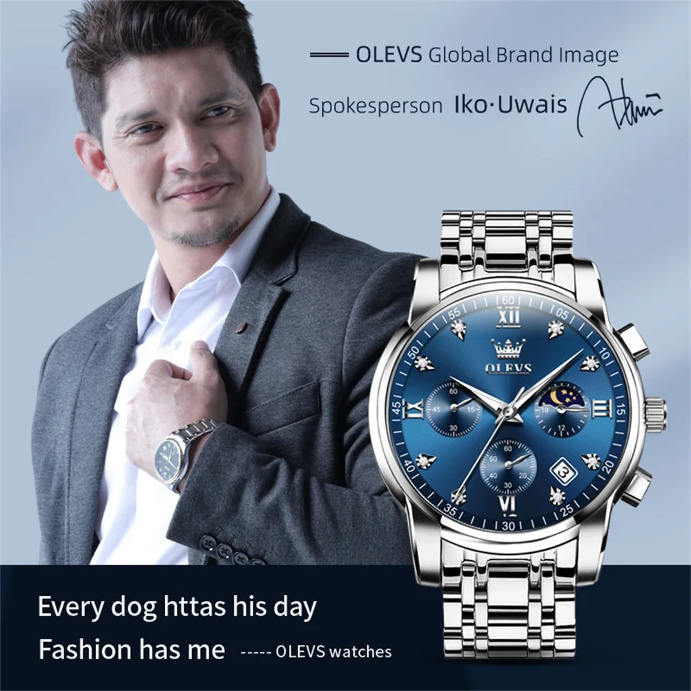 OLEVS 2858 Men's Multifunctional Chronograph Quartz Wateproof Luminous Moon Phase Date