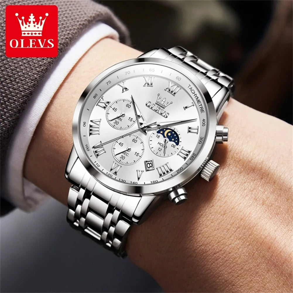 OLEVS Men's Luminous Moon Phase Date Chronograph