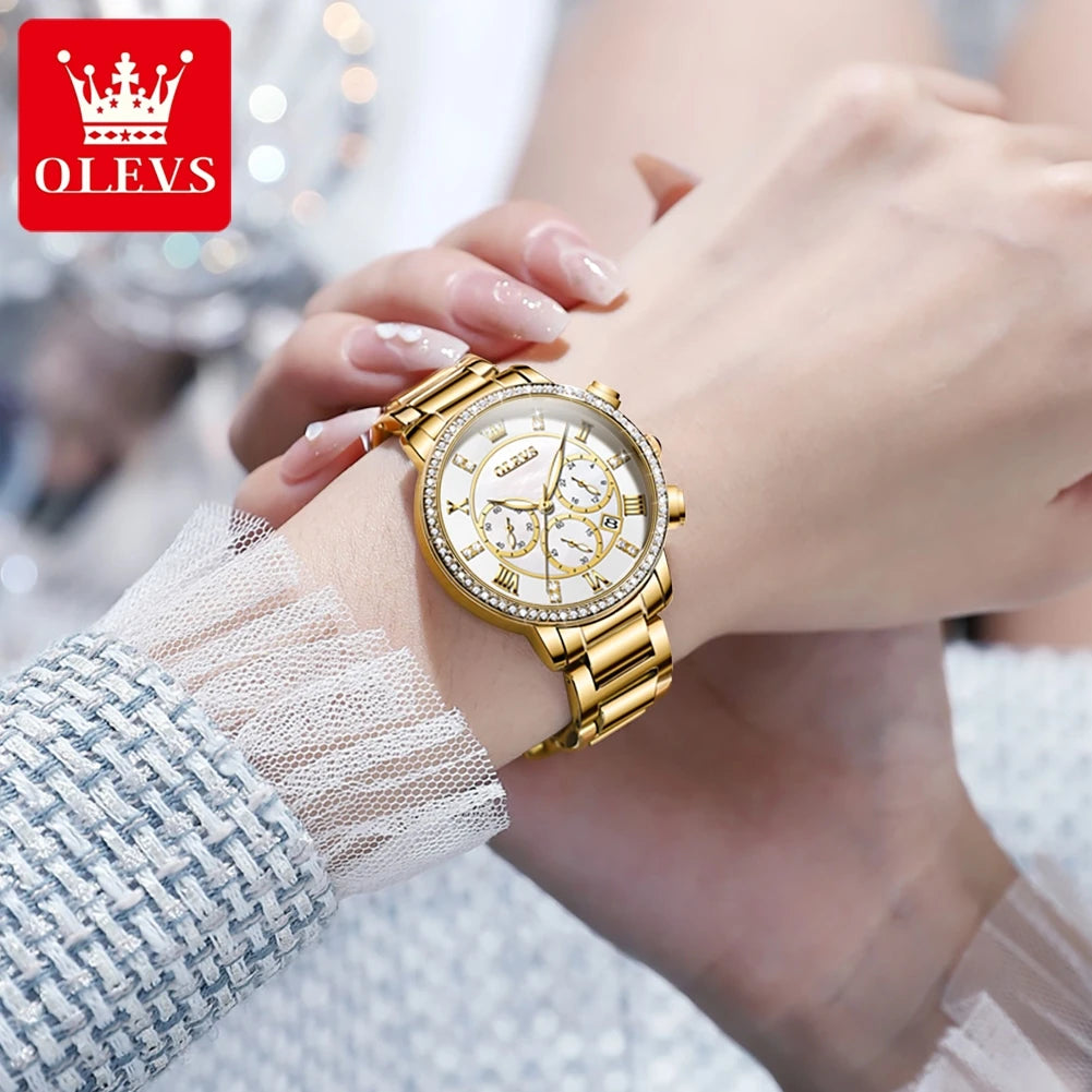 OLEVS 9976 Light Luxury Ladies Waterproof Luminous Chronograph Wristwatch