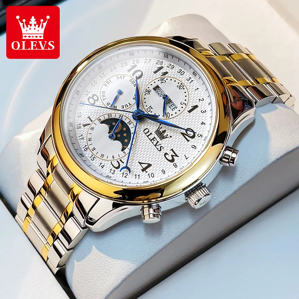 OLEVS Men's Waterproof Luminous Date Year Moon