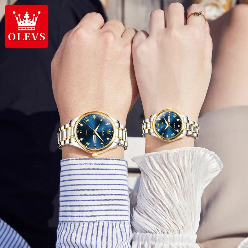 OLEVS 5563 Couple Waterproof Luminous Set Roman Numeral Dial