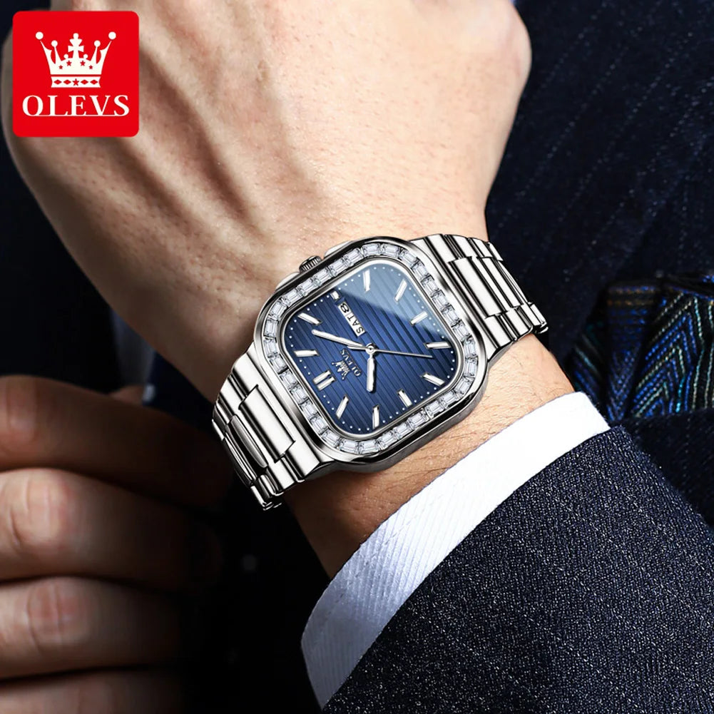 OLEVS Men's Nautilus Striped Dial Square Waterproof Luminous Date Week Fashion