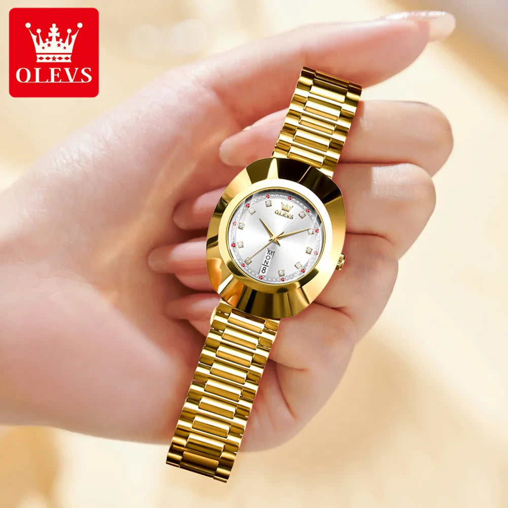 OLEVS 7017 Women's Luxury Gold Large Dial Waterproof Luminous Fashionable Diamond Dial