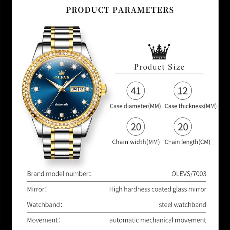 OLEVS 7003 Men's Luxury Automatic Mechanical Waterproof Luminous Diamond Display