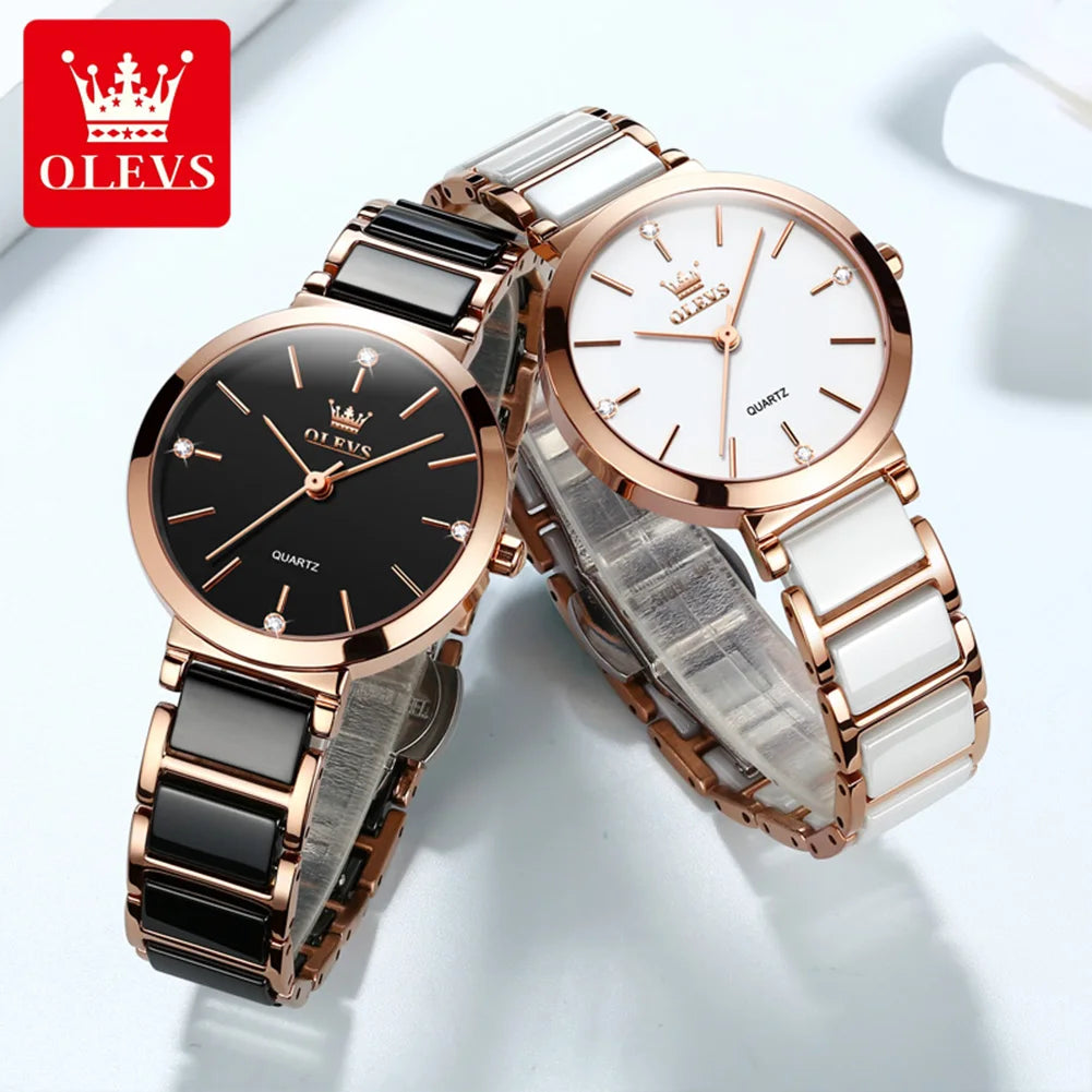 OLEVS 5877 Ceramics Quartz Women Waterproof Luxury Watch