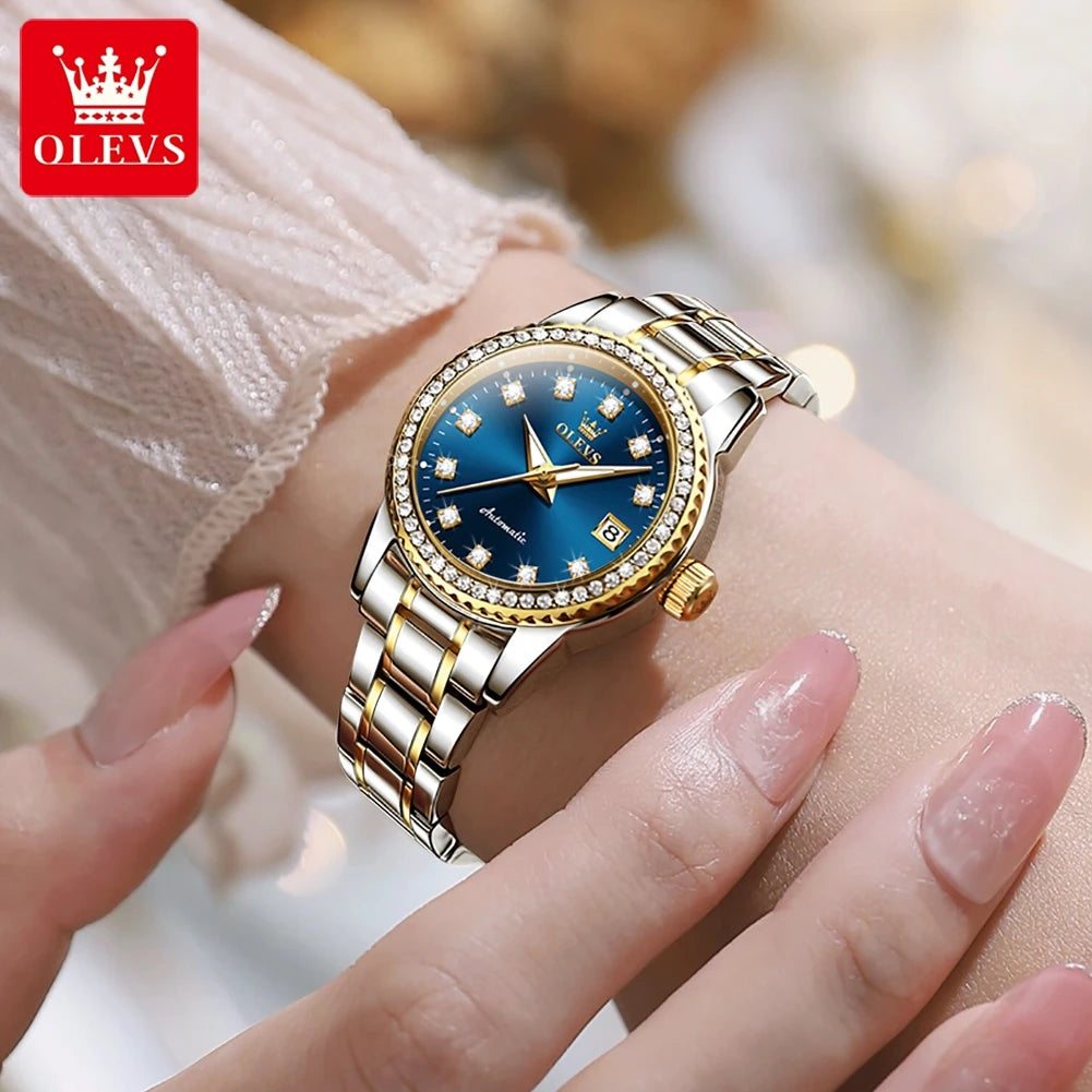 OLEVS 7003 Women's Mechanical Ladies Sparkling Diamond Dial Waterproof Luminous Date