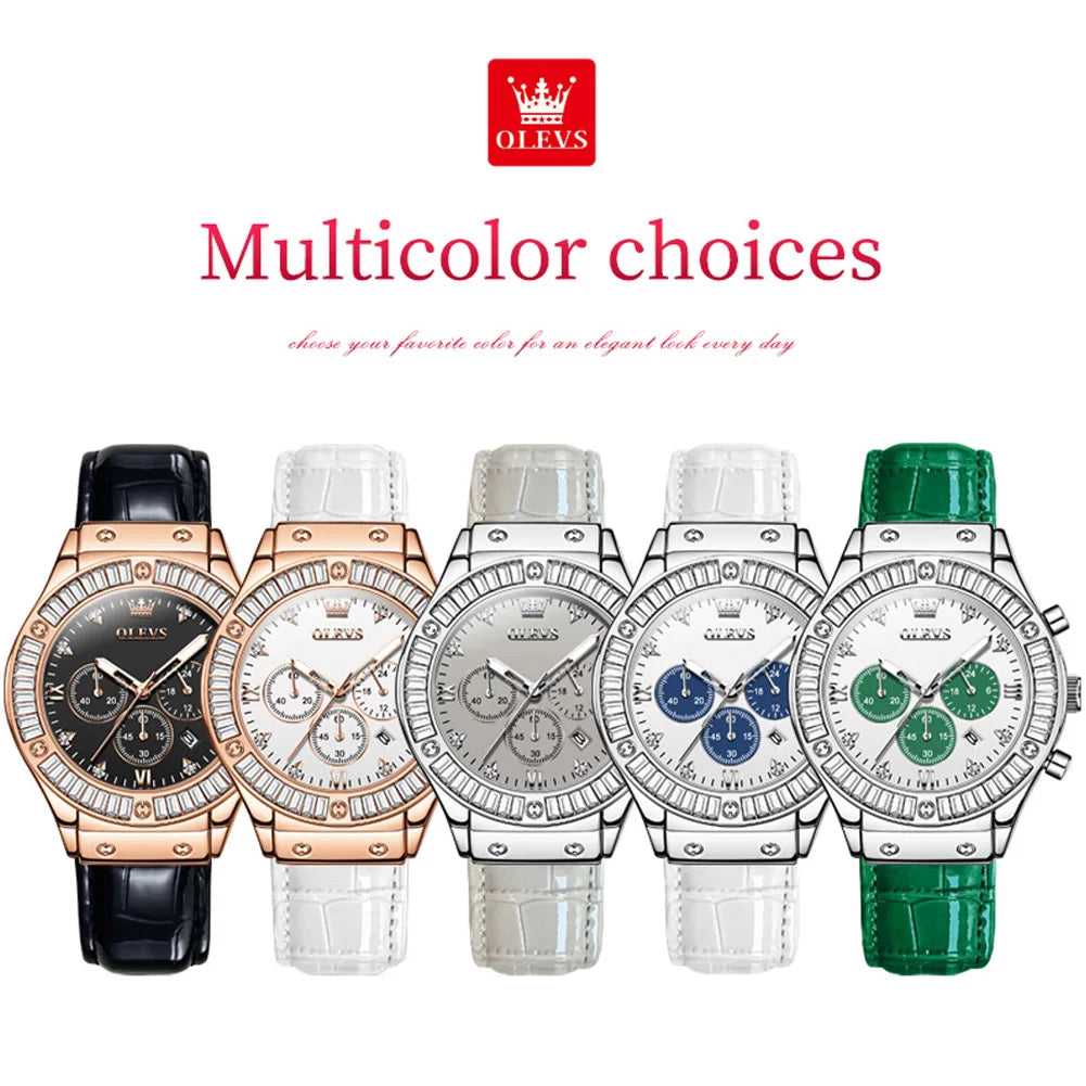 OLEVS 9978 Women's Zirconium Diamonds Dazzling Multifunctional Dial Watch