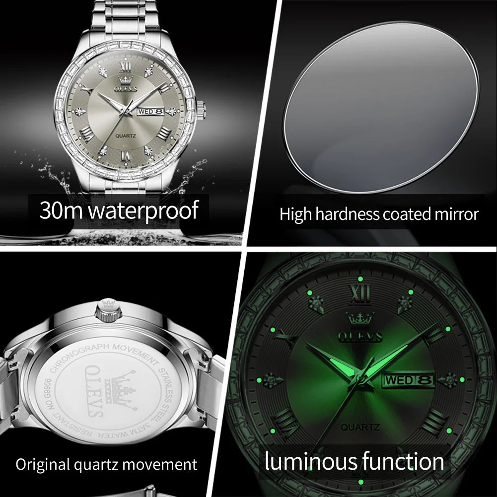 OLEVS 9906 Men's Zircon Bezel Waterproof