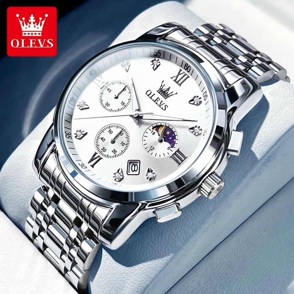 OLEVS 2858 Men's Multifunctional Chronograph Quartz Wateproof Luminous Moon Phase Date