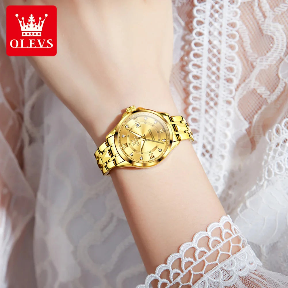 OLEVS 2906 Women‘s Luxury Gold Waterproof Rhombus Stainless Steel Watch