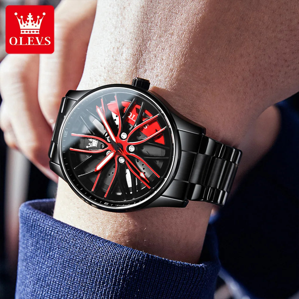 OLEVS 9937 Men's Wheel Hub Dial Waterproof Luminous Stainless Steel