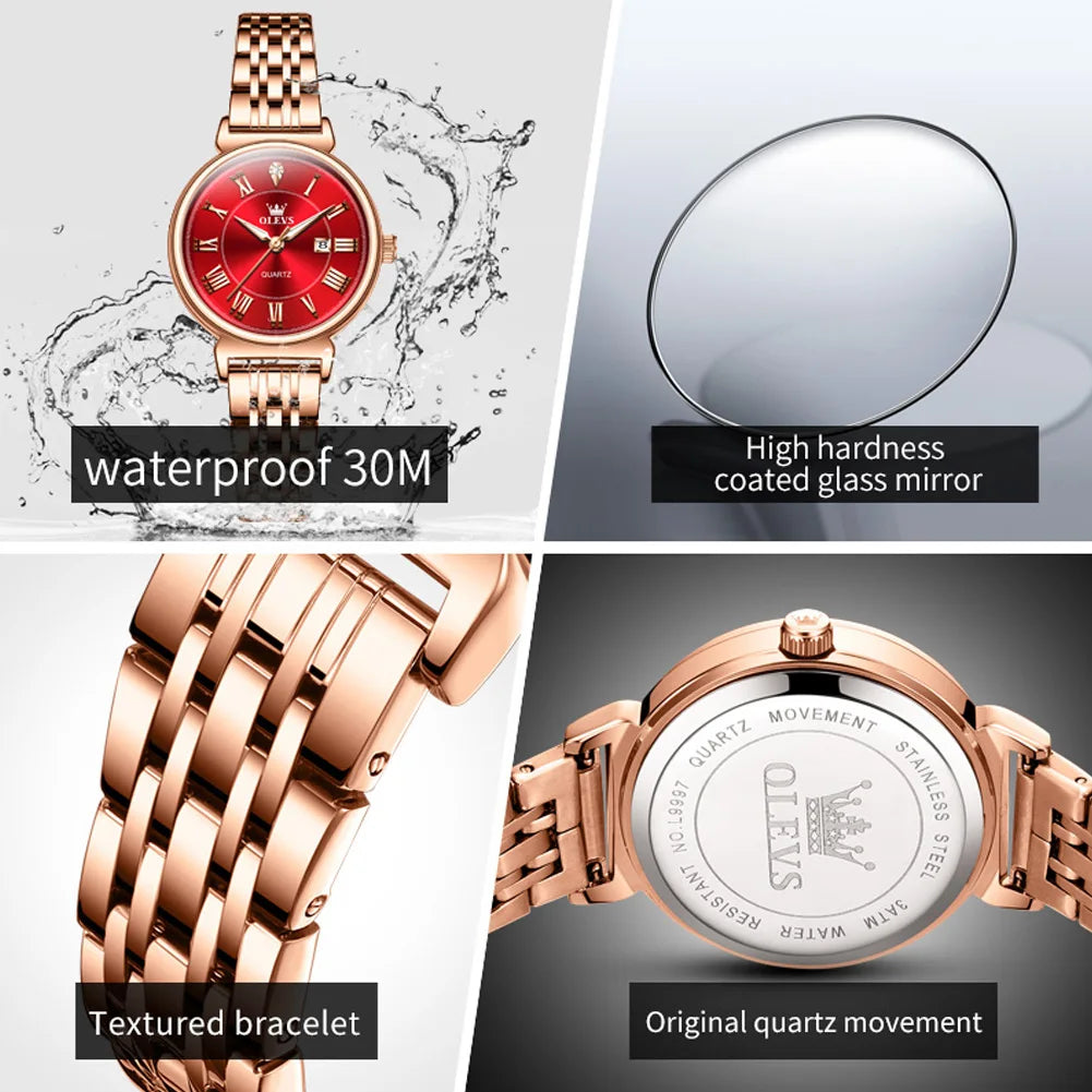 OLEVS 9997 Women's Light Luxury Charm Simplified Roman Numeral Dial Waterproof Luminous