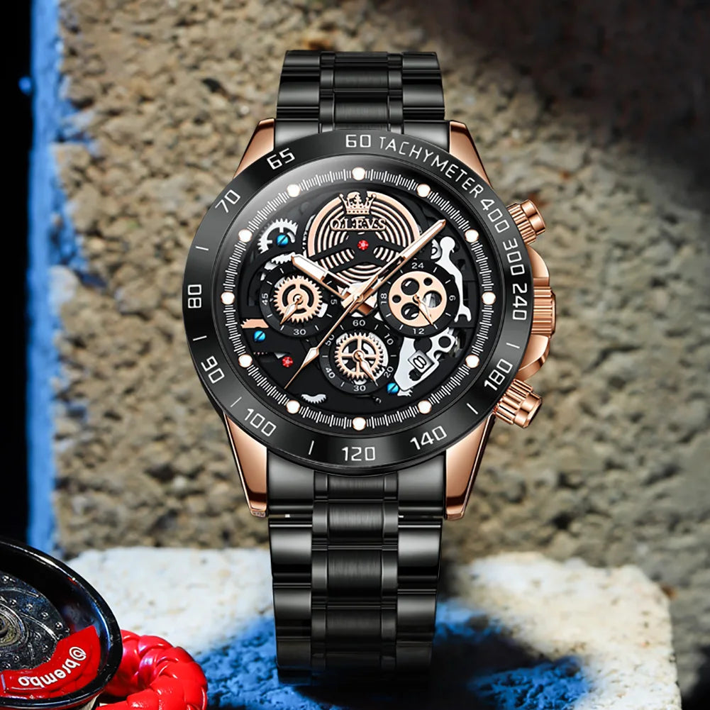 OLEVS 9921 Men Waterproof Quartz Skeleton Design