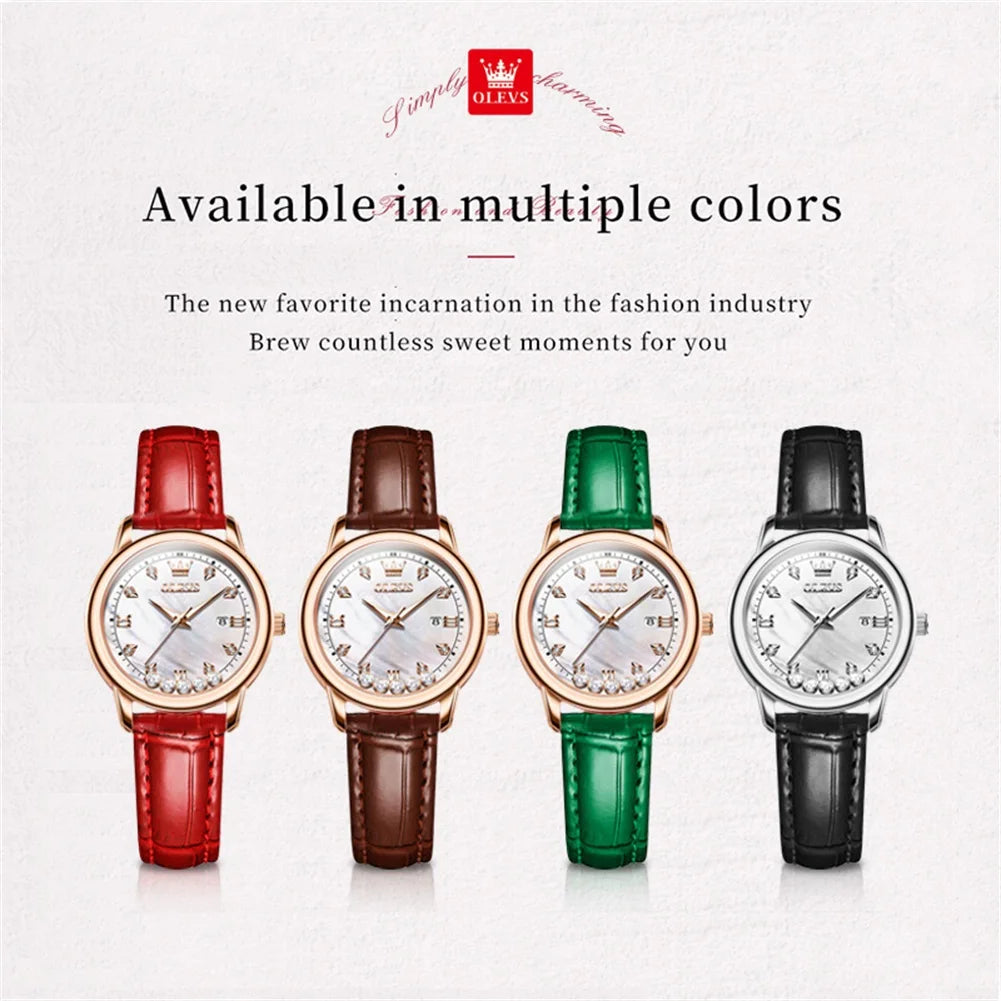 OLEVS 9981 Women's Diamond Scale Date Waterproof Luminous Leather