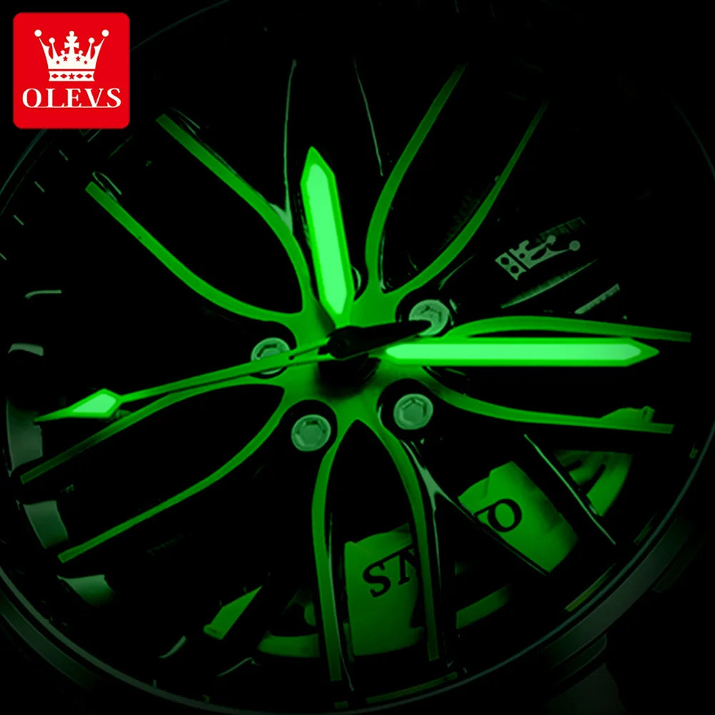 OLEVS 9937 Men's Wheel Hub Dial Waterproof Luminous Stainless Steel