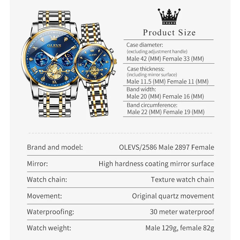 OLEVS 2856+2897 Couple Waterproof Luminous Moon Phase
