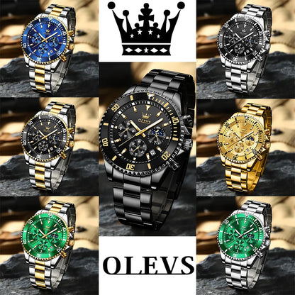 OLEVS 2870 Men's Waterproof Stainless Steel Chronograph Moon Phase Rota Dial