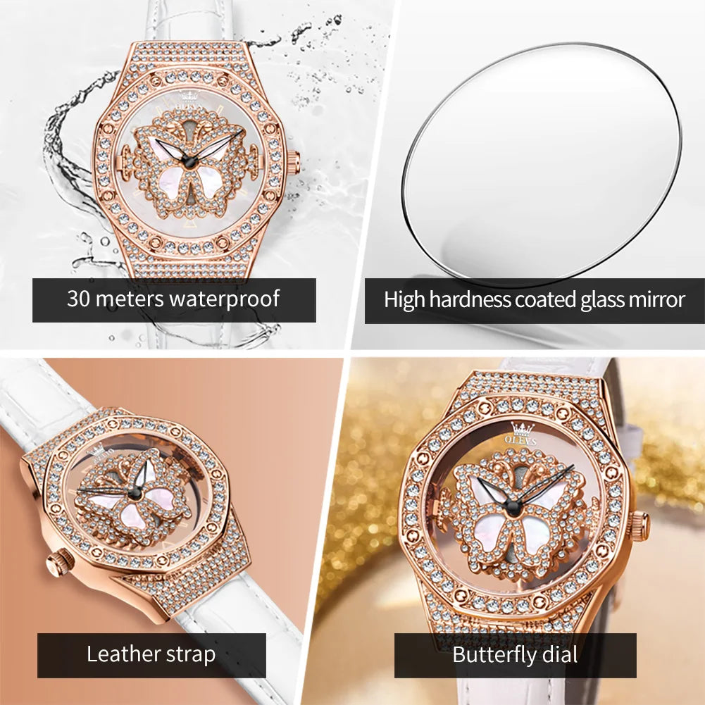 OLEVS 9996 Women‘s Light Luxury Fashion Rotating Dial Sky Star Diamond