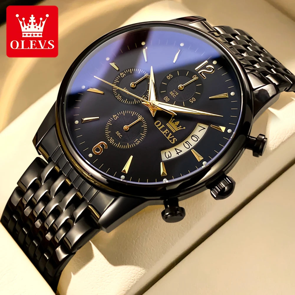OLEVS 2867 Men's Classics Three Small Dial Quartz Waterproof Stainless Luminous