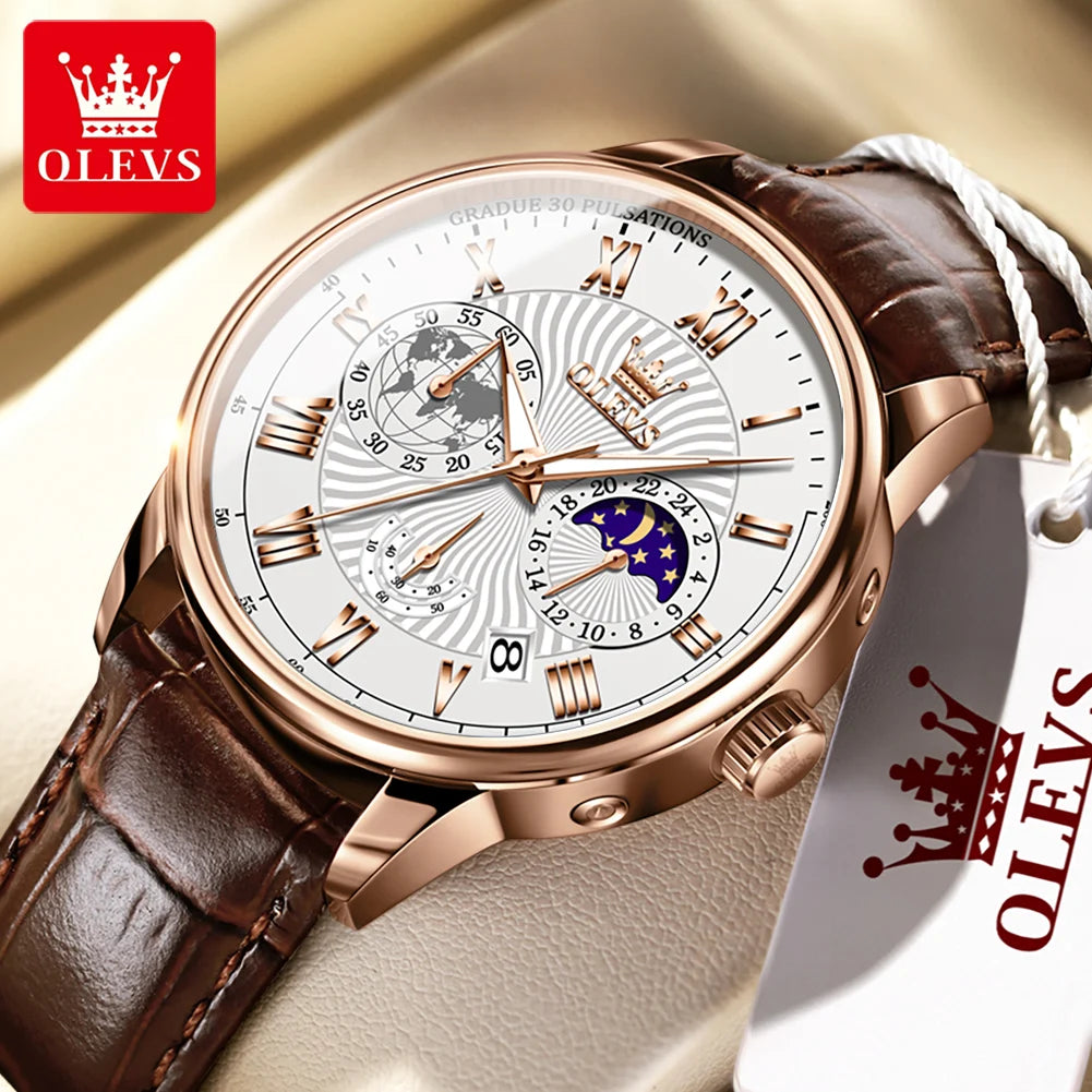 OLEVS 2893 Men's Waterproof Luminous Moon Phase Calendar Chronograph